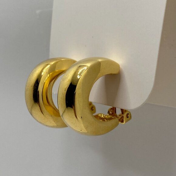 Chunky Gold Tone Hoop Vintage Costume Clip-on Earrings - Picture 4 of 9